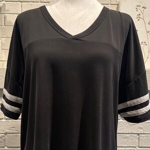 Flirtitude Charcoal Gray V-Neck Short Sleeve Top with Striped Sleeve